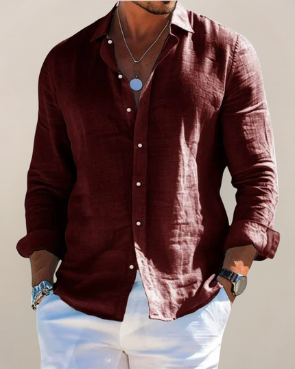 Men's Casual Shirt with a Point Collar and Long Sleeves