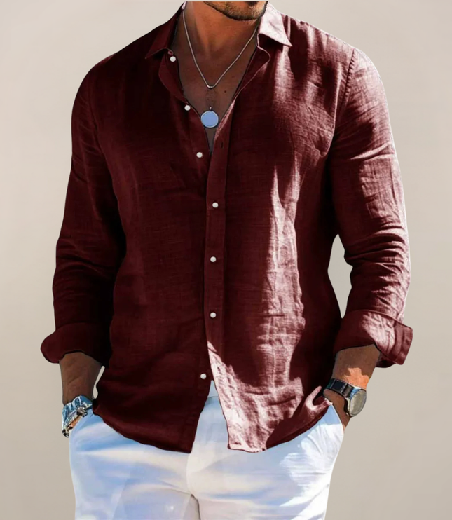 Men's Casual Shirt with a Point Collar and Long Sleeves