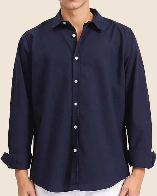 Men's Casual Shirt with a Point Collar and Long Sleeves