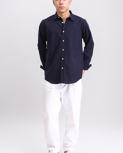 Men's Casual Shirt with a Point Collar and Long Sleeves