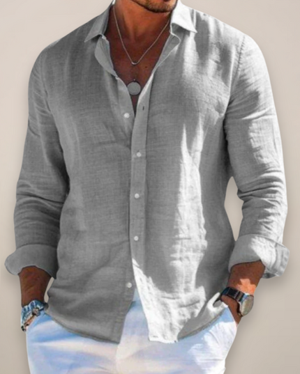 Men's Casual Shirt with a Point Collar and Long Sleeves