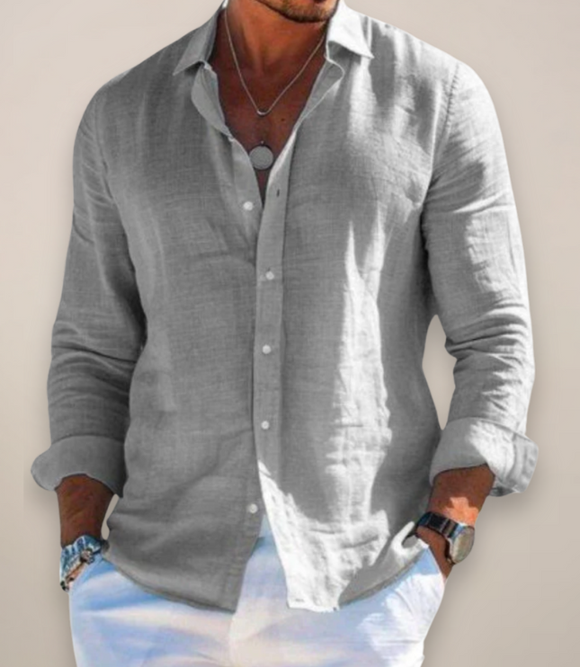 Men's Casual Shirt with a Point Collar and Long Sleeves