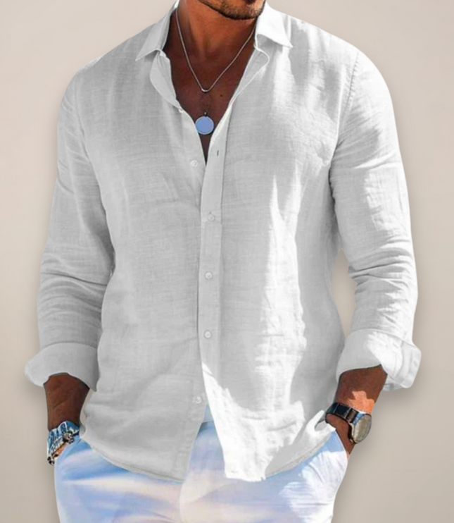 Men's Casual Shirt with a Point Collar and Long Sleeves