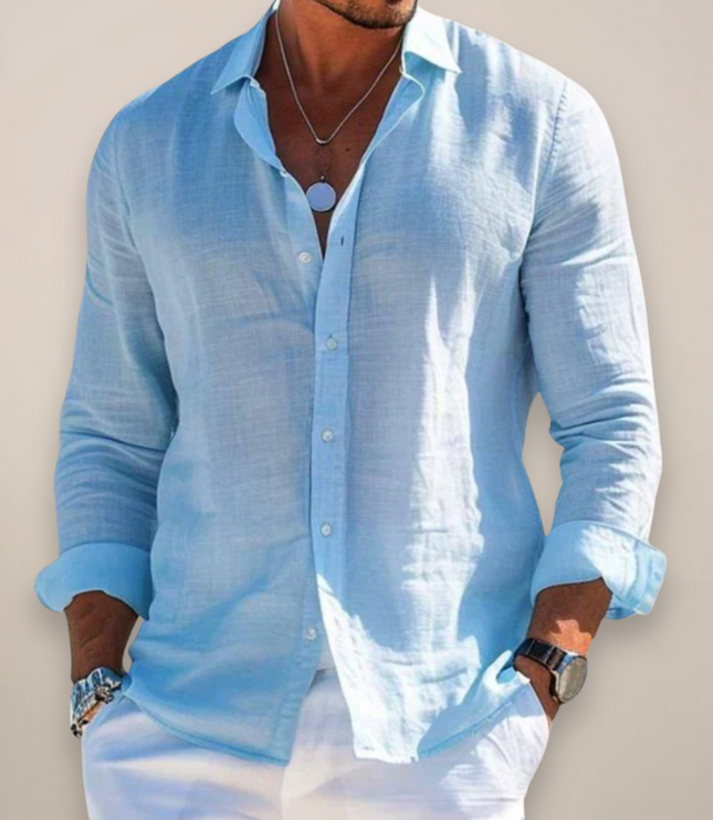 Men's Casual Shirt with a Point Collar and Long Sleeves