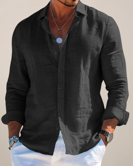 Men's Casual Shirt with a Point Collar and Long Sleeves