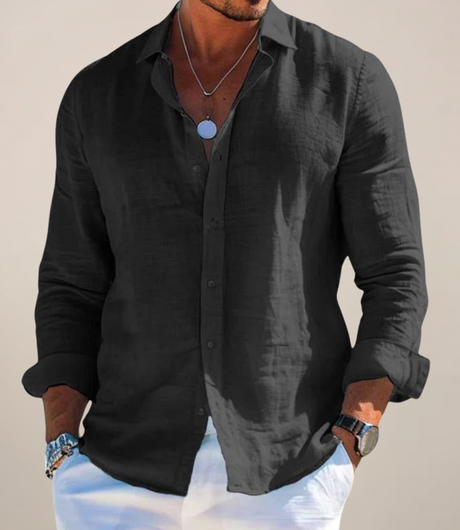 Men's Casual Shirt with a Point Collar and Long Sleeves