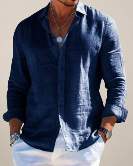 Men's Casual Shirt with a Point Collar and Long Sleeves