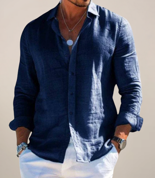 Men's Casual Shirt with a Point Collar and Long Sleeves