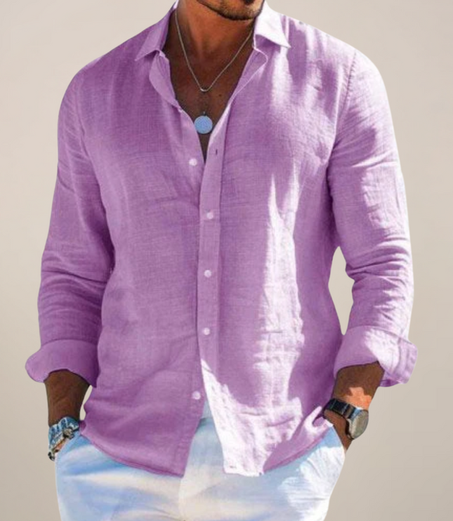 Men's Casual Shirt with a Point Collar and Long Sleeves