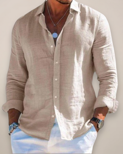 Men's Casual Shirt with a Point Collar and Long Sleeves