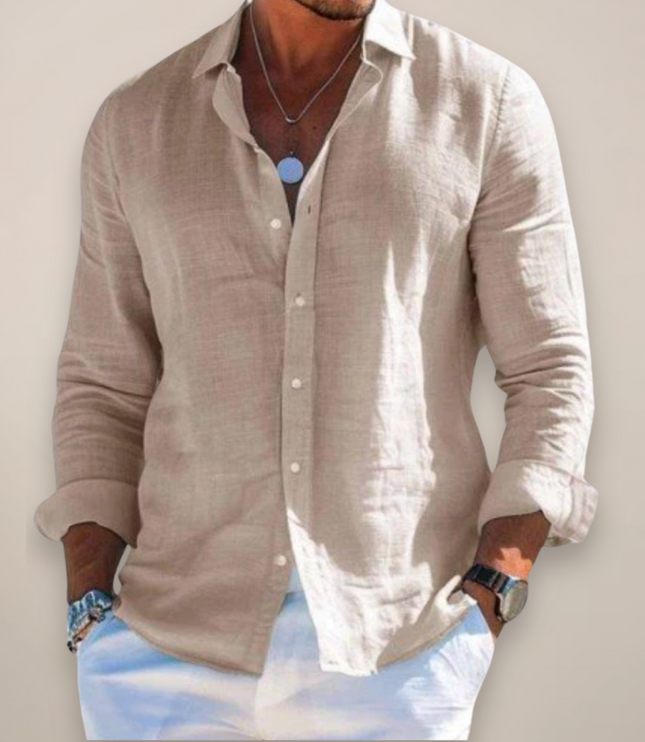 Men's Casual Shirt with a Point Collar and Long Sleeves