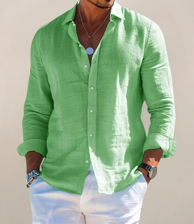 Men's Casual Shirt with a Point Collar and Long Sleeves
