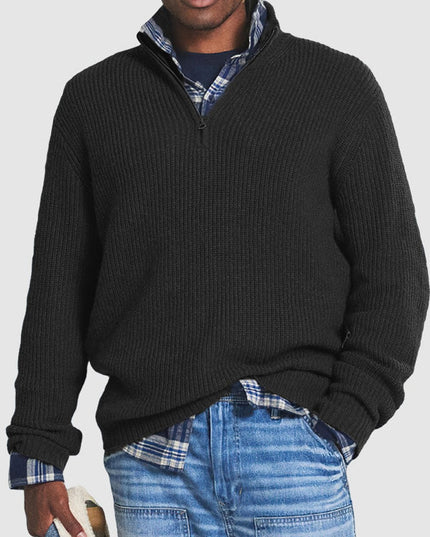 Men's Chunky Knit Sweater with a Quarter-Zip Mock Neck