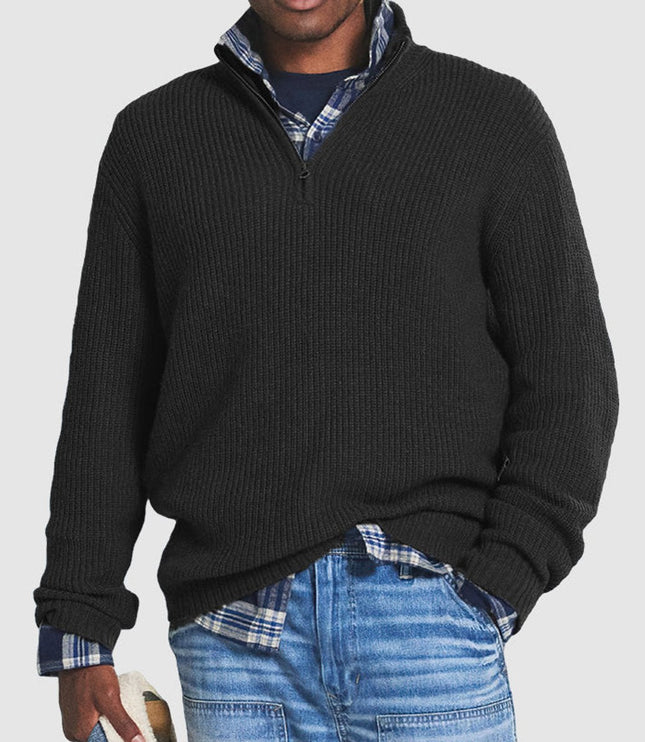 Men's Chunky Knit Sweater with a Quarter-Zip Mock Neck