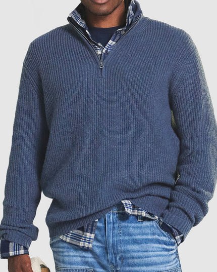 Men's Chunky Knit Sweater with a Quarter-Zip Mock Neck