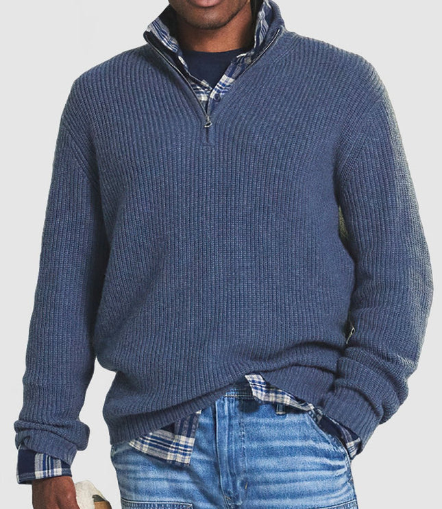 Men's Chunky Knit Sweater with a Quarter-Zip Mock Neck