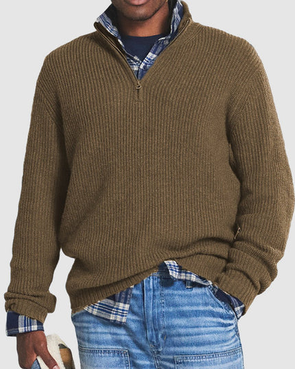 Men's Chunky Knit Sweater with a Quarter-Zip Mock Neck