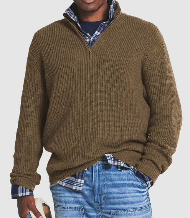 Men's Chunky Knit Sweater with a Quarter-Zip Mock Neck