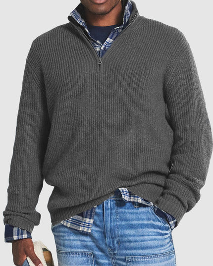 Men's Chunky Knit Sweater with a Quarter-Zip Mock Neck