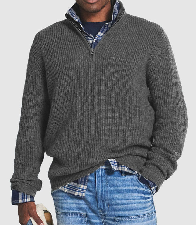 Men's Chunky Knit Sweater with a Quarter-Zip Mock Neck