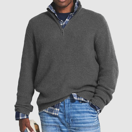 Men's Chunky Knit Sweater with a Quarter-Zip Mock Neck