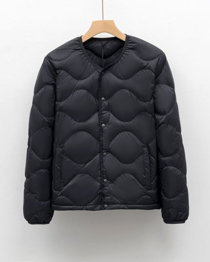 Men's Collarless Quilted Down Jacket with Snap Placket