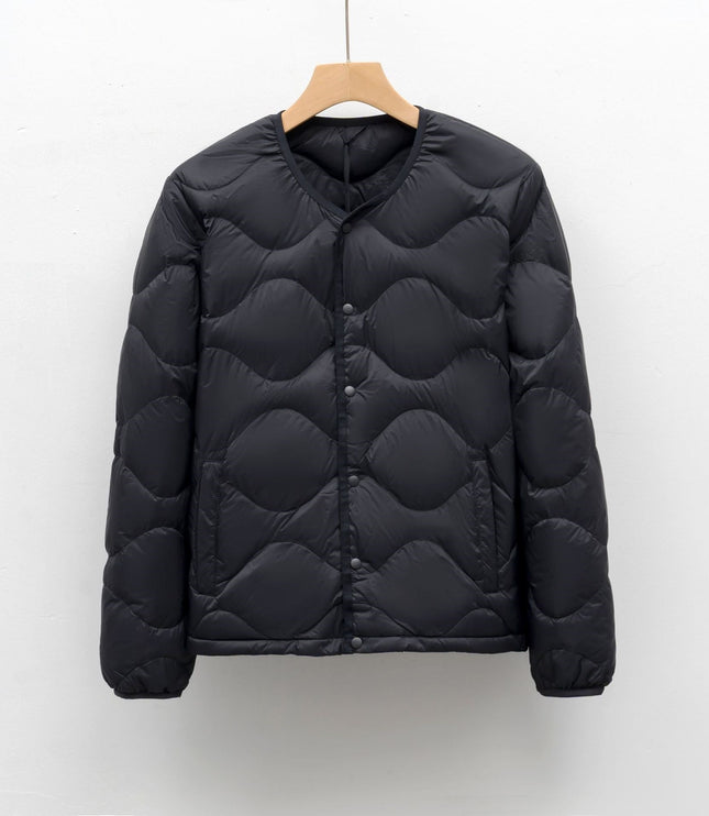 Men's Collarless Quilted Down Jacket with Snap Placket