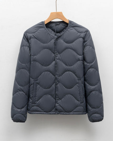 Men's Collarless Quilted Down Jacket with Snap Placket