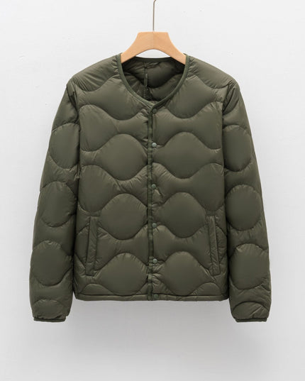 Men's Collarless Quilted Down Jacket with Snap Placket