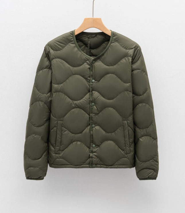 Men's Collarless Quilted Down Jacket with Snap Placket
