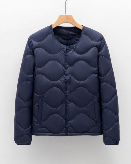 Men's Collarless Quilted Down Jacket with Snap Placket