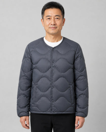 Men's Collarless Quilted Down Jacket with Snap Placket