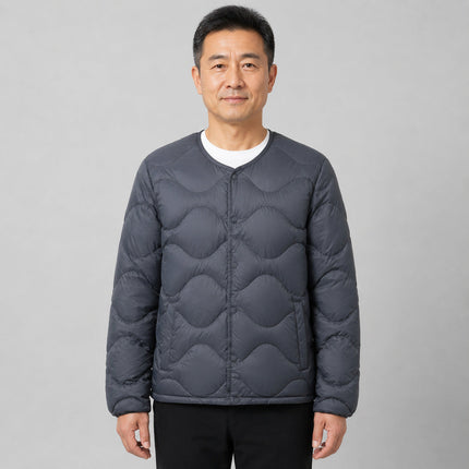 Men's Collarless Quilted Down Jacket with Snap Placket