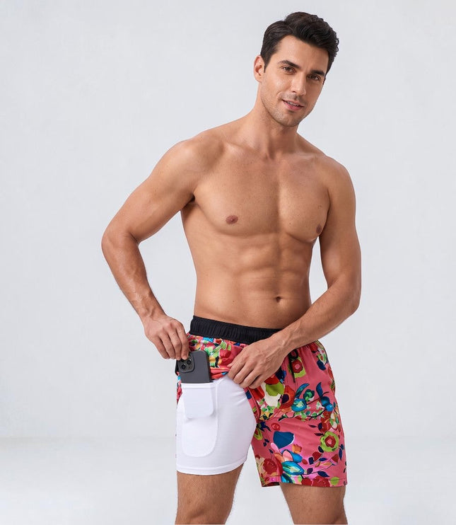 Men's Compression-Lined Quick-Dry Swim Shorts