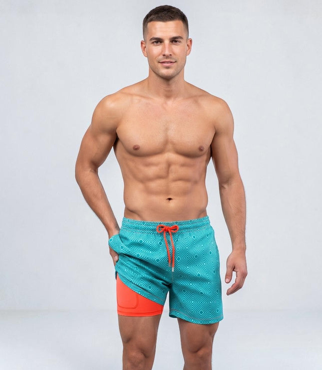 Men's Compression-Lined Quick-Dry Swim Shorts