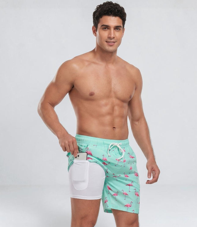 Men's Compression-Lined Quick-Dry Swim Shorts