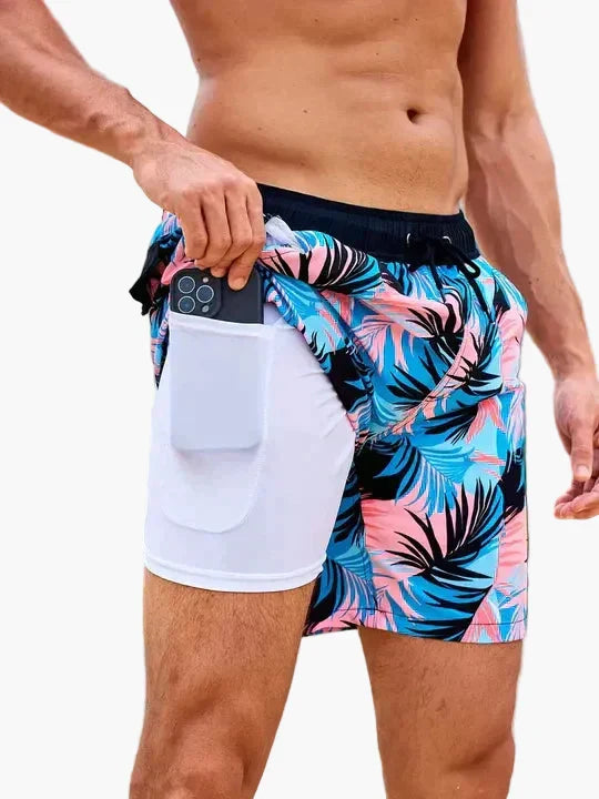 Men's Compression-Lined Swim Shorts with Pocket