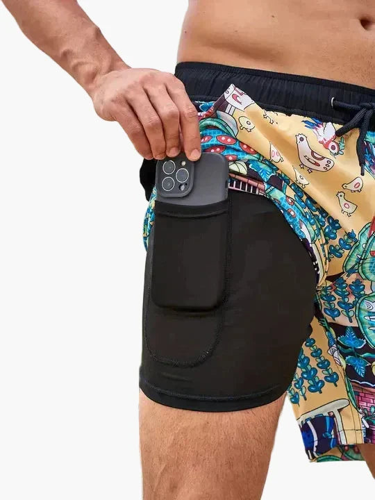 Men's Compression-Lined Swim Shorts with Pocket