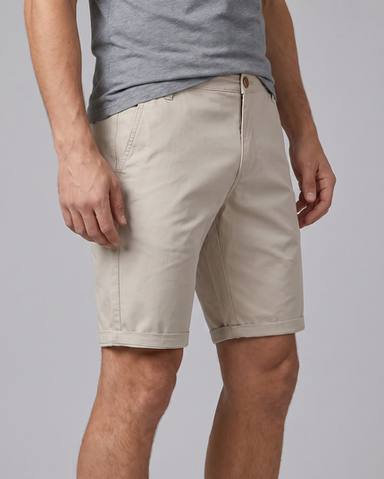 Men's Cotton Chino Shorts with a Turned-Up Hem