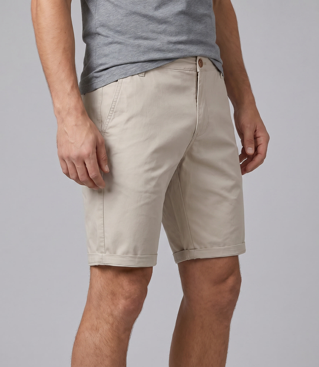 Men's Cotton Chino Shorts with a Turned-Up Hem
