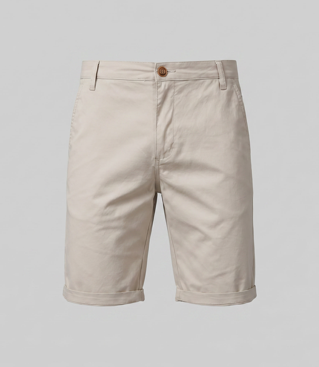 Men's Cotton Chino Shorts with a Turned-Up Hem