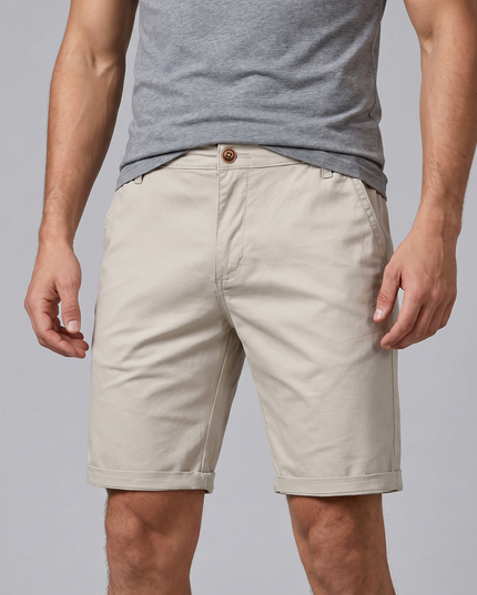 Men's Cotton Chino Shorts with a Turned-Up Hem
