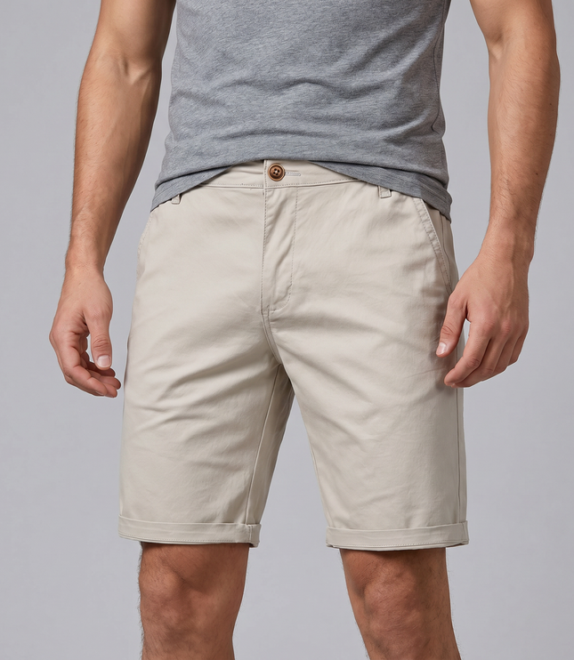 Men's Cotton Chino Shorts with a Turned-Up Hem