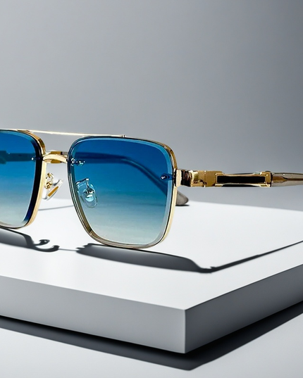Men's Double Bridge Square Sunglasses with Gradient Lenses