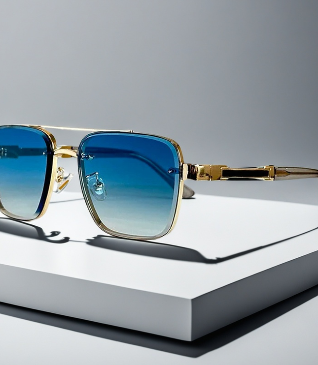 Men's Double Bridge Square Sunglasses with Gradient Lenses