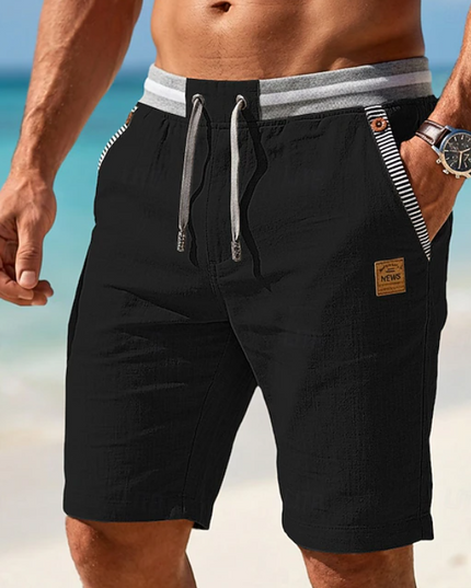 Men's Drawstring Linen-Look Shorts with Striped Waist