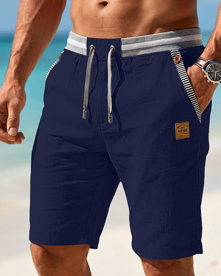 Men's Drawstring Linen-Look Shorts with Striped Waist