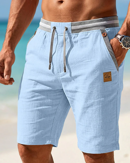 Men's Drawstring Linen-Look Shorts with Striped Waist