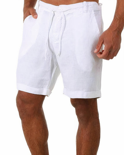 Men's Drawstring Linen-Look Shorts with Turn-Up Cuffs