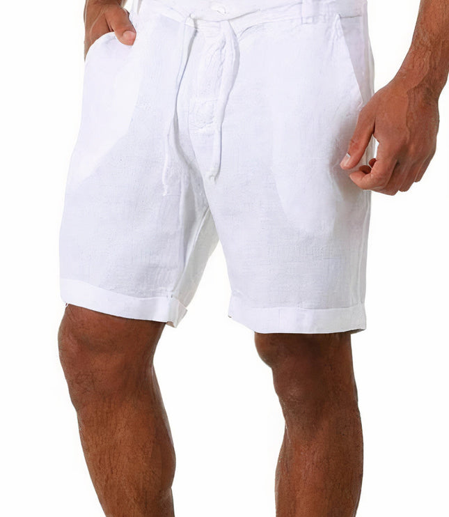 Men's Drawstring Linen-Look Shorts with Turn-Up Cuffs